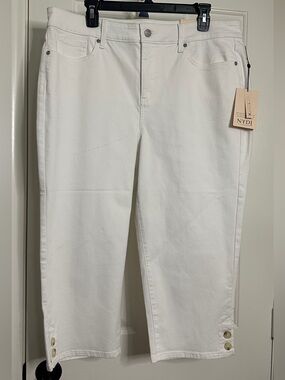NYDJ White Ankle Crop Jeans with Hem Button Detail